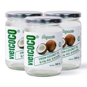 비엣코코 유기농 버진 코코넛오일 500ml 3병 직수입 냉압착 + (증정)미니 공병