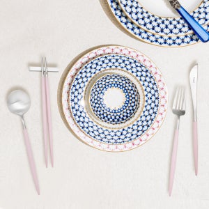 큐티폴 고아 디너 1인 4종세트 핑크 디너스푼 포크 나이프 젓가락받침세트