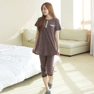 [플렉스]ESW049 쁘띠쁘랑 면혼방 여자 여름 반팔 이지웨어 세트