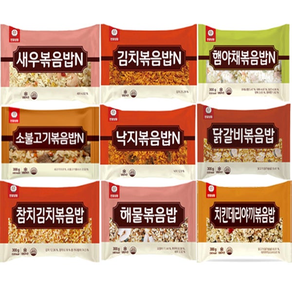 천일 냉동 볶음밥 9개 새우 김치 햄야채 소불고기 낙지 닭갈비 참치 해물 치킨 외30종