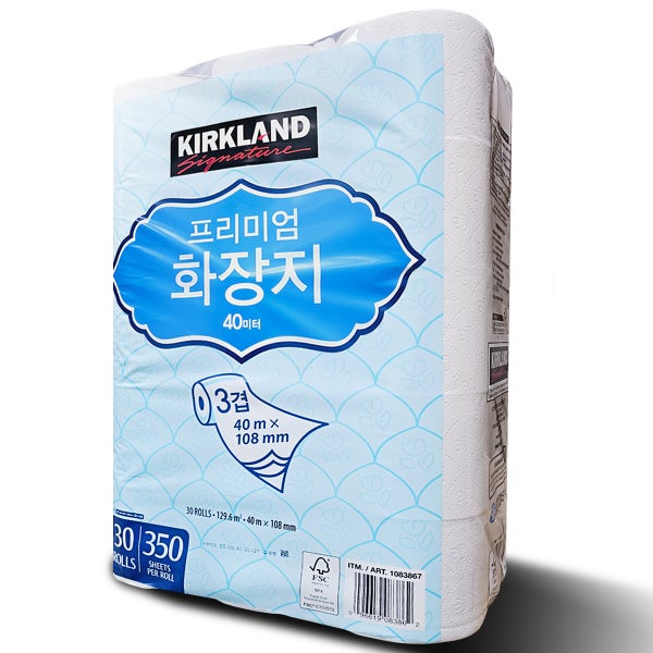 코스트코 커클랜드 휴지 3겹40m30롤1팩 화장지 두루마리휴지 물에잘녹는 무형광 프리미엄