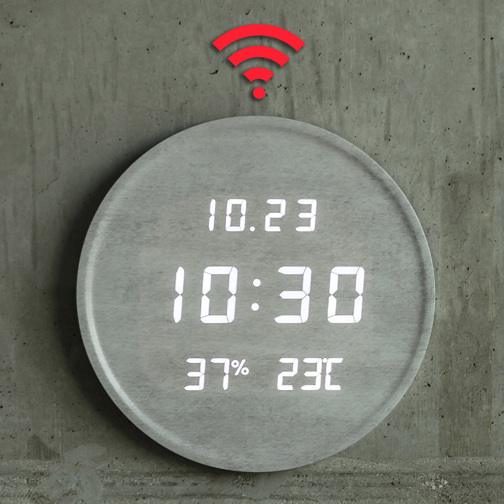 플라이토 와이파이 루나 LED 온습도 벽시계 거실 디지털 무소음 전자 벽걸이시계 원형 대형