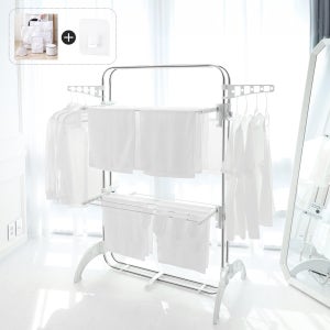 [ 디허브위싱 ] 밀당 빨래건조대 접이식 튼튼한 스텐 이불 빨래 건조대 중형4단