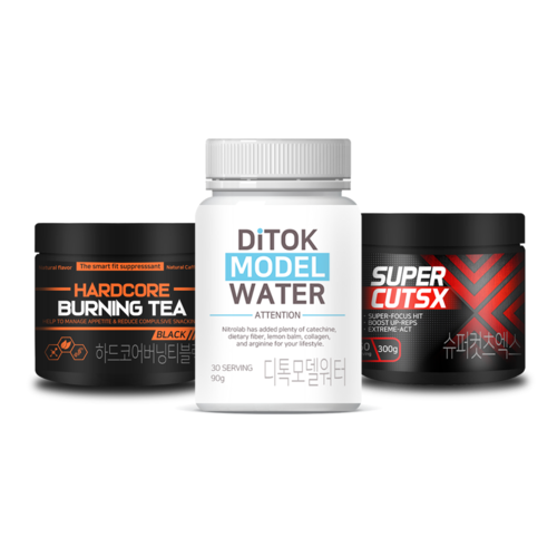 하디슈 슈퍼컷츠엑스 x <b>하드코어 버닝티</b> 블랙 x 디톡모델워터 세트구성