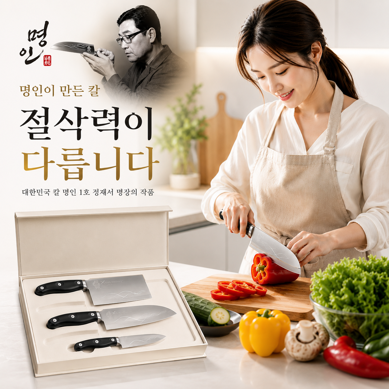 칼명인 1호만든 주방 부엌 칼 셰프 장미 데바 명품 식칼 과도 중식도 3종 세트 대표 이미지