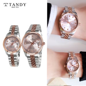 [TANDY] 탠디 럭셔리 커플 메탈 손목시계(오스트리아 스톤 식입) T-3909 로즈골드콤비 남여세트