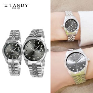 [TANDY] 탠디 럭셔리 커플 메탈 손목시계(오스트리아 스톤 식입) T-3909 실버 남여세트
