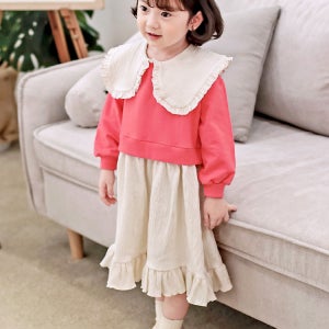 케이프원피스 여아 아동 빅 카라 맨투맨 레이어드 등원룩 데일리룩 나들이룩