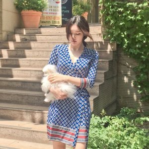 sale 스퀘어 블루 브이넥 여름랩원피스