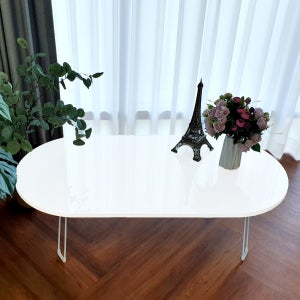 리드오프 대리석 밥상 예쁜 교자상 화이트 타원 800 접이식 화이트