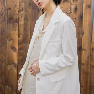 데일리 투 버튼 루즈핏 자켓 화이트 블랙 데일리 오버사이즈