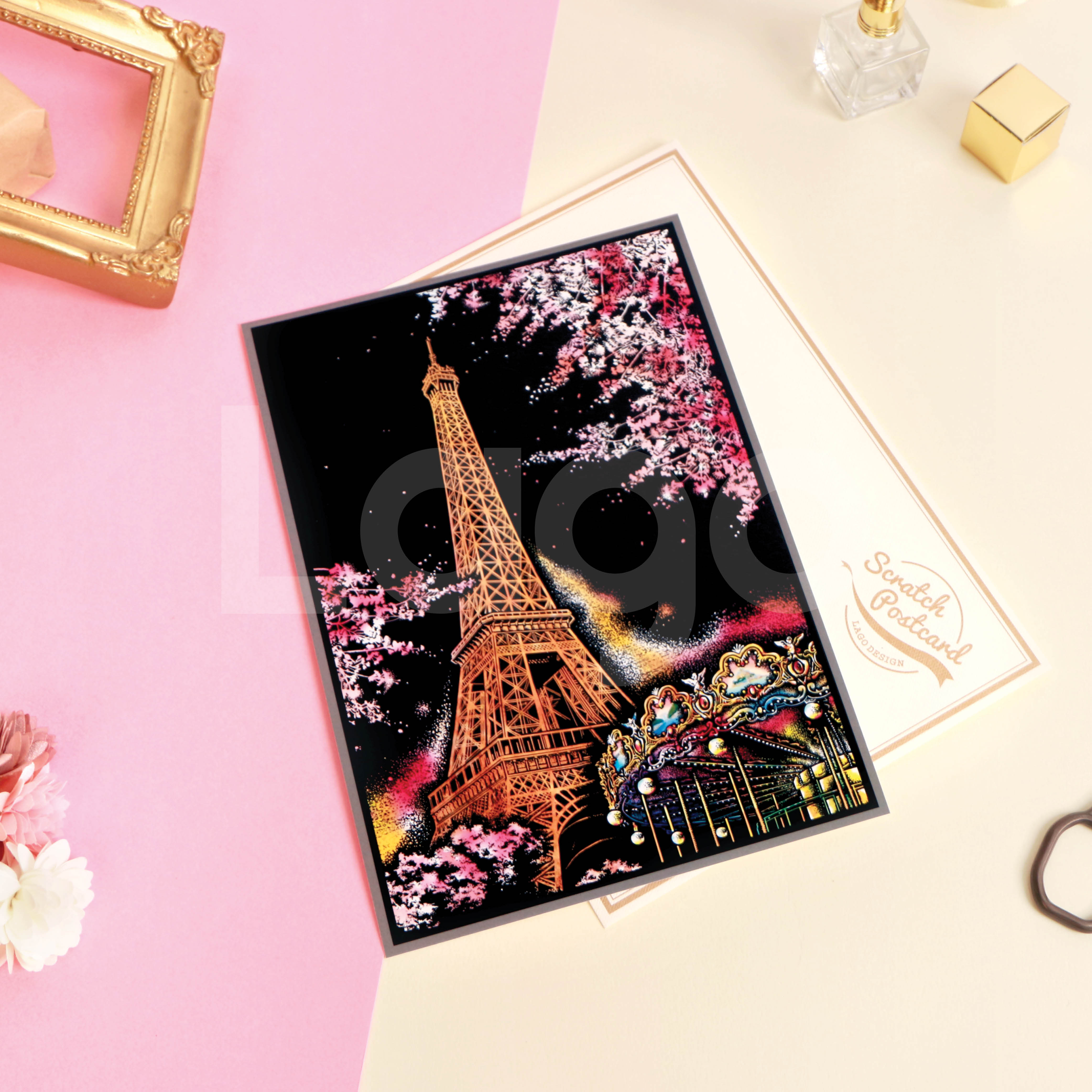 스크래치 싱글 엽서 에펠탑 벚꽃 타워 보드 페이퍼