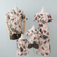 하와이안 여름 가족 여행룩, 야자수 바캉스 원피스, 휴양지 여름옷, 빅사이즈 패밀리룩
