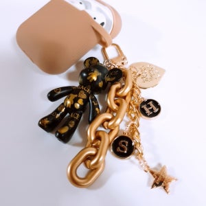 에어팟키링 이니셜포포베-골드피스 갤럭시 버즈키링 커스텀 키홀더 열쇠고리