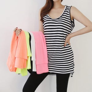 무지개스 레이어드 롱 나시 (F-XL) 커플 루즈핏 트임 여름 형광 베이직 무지 빅사이즈 언발 민소매 티셔츠