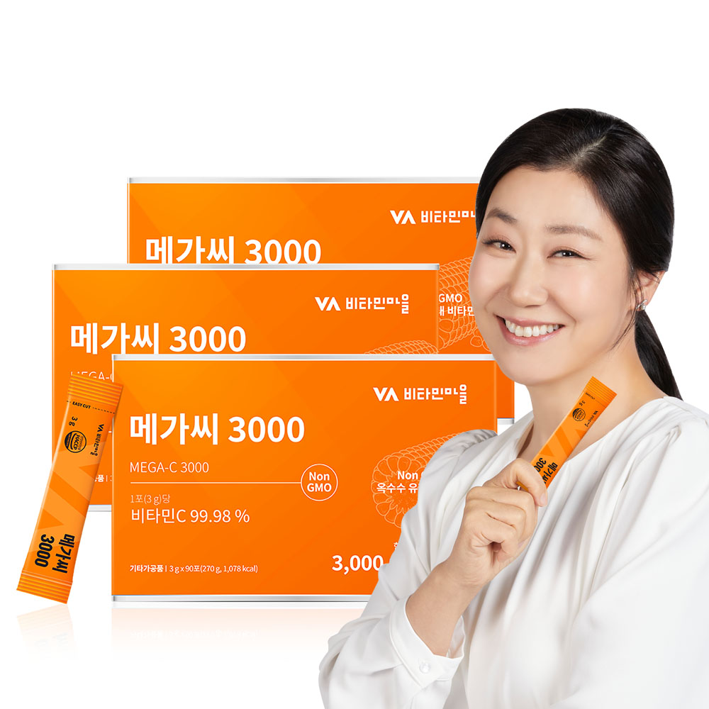 [9개월분] 비타민마을 메가씨 3000 고함량 비타민C 90포, 3개