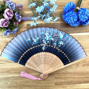 수공예 타공 실크 전통 부채(컬러 매화나무)