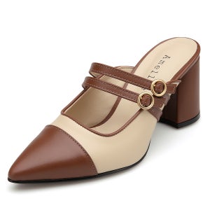 아멜리에 Greta 여성 소가죽 시밀러 트윈스트랩 블로퍼 7cm AM201053