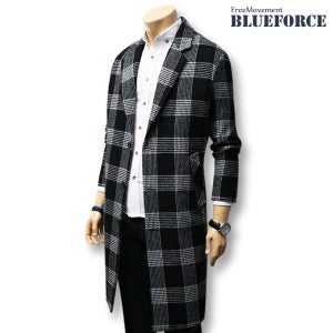 남성 싱글 롱 코트 네레트 체크 코트 빅사이즈 캐주얼 재킷