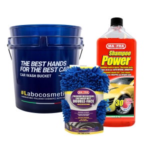 마프라 외장 세차 세트 샴푸파워+더블페이스미트+라보 슬로건 버킷18L