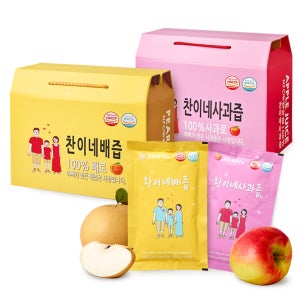 찬이네과수원 2가지맛 혼합[사과즙+배즙] 100ml 60포 착즙주스
