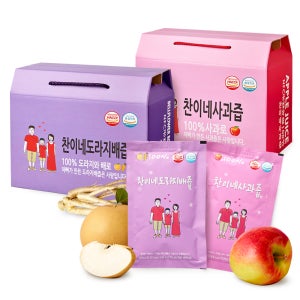 찬이네과수원 2가지맛 혼합[사과즙+도라지배즙]100ml 60포 착즙주스