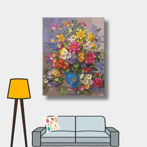 DIY페인팅 꽃그림 유화그리기세트 난이도 높은 정물화 아크릴화 I33 파란 꽃단지