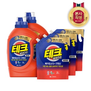 테크 베이킹소다+구연산 실내건조 액체세제 일반 용기 3L 2개 + 리필 2L 3개