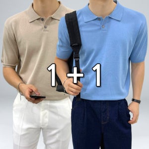 1+1 남자반팔니트 오픈카라 머슬핏니트