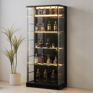 맨해튼 장식장(블랙)led조명진열장 피규어장 건프라 양주장 술장 유리장 위스키장