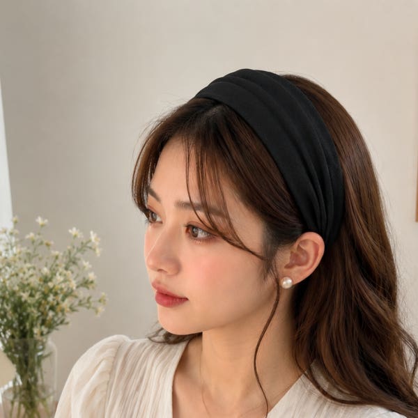 와이드 넓은 무지 면 기본 단색 머리띠 헤어밴드 귀안아픈 산모 헤어터번