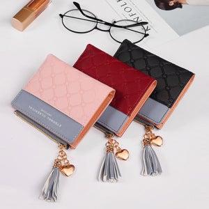 데이레더 반지갑 테슬장식 컴팩트여성지갑 동전주머니