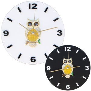 귀여운 화이트골드 부엉이 루버 무소음 인테리어 벽시계 무광 고무재질 지름30cm