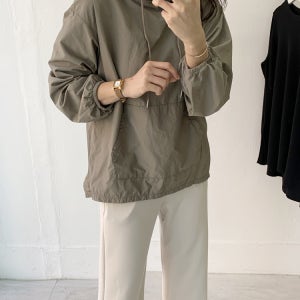 여성 아노락 바람막이 스트링 포켓 후드 티셔츠