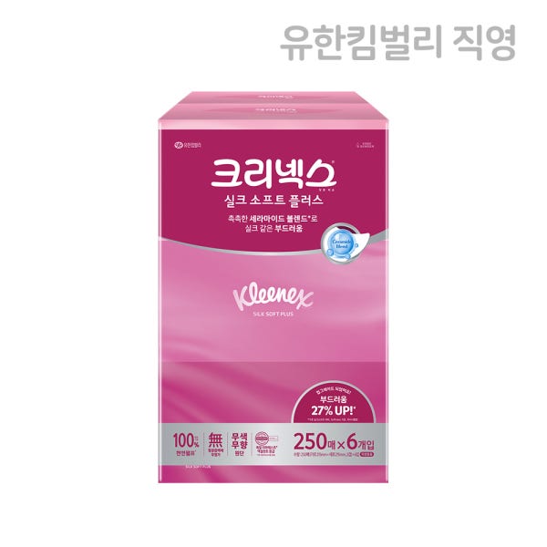 크리넥스 미용티슈 실크소프트 플러스 250매, 6입