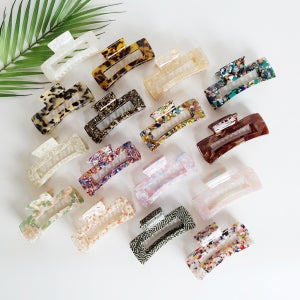 프랑스핀 호피 마블 긴사각 빅사이즈 헤어 집게핀