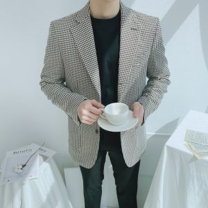하운드 잔체크 울 자켓 봄 블레이져