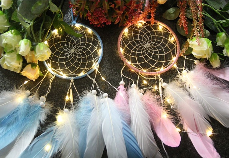 LED 드림캐쳐 감성 인테리어 캠핑 소품 깃털 방꾸미기