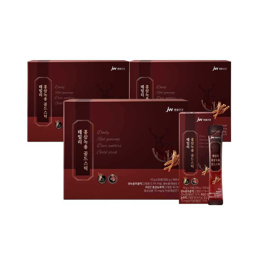 JW생활건강 데일리 홍삼녹용 골드스틱 10g x 30포, 3개