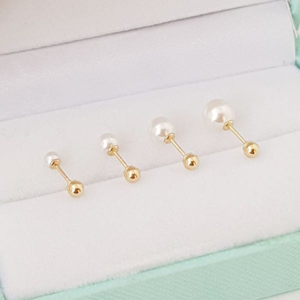 14k 스와로브스키 진주 금 피어싱 바길이 4mm 6mm 8mm 귀걸이겸용 얇은 피어싱