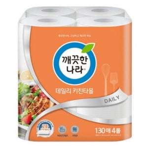 깨끗한나라 데일리 키친타올 130매 4롤 100% 천연펄프