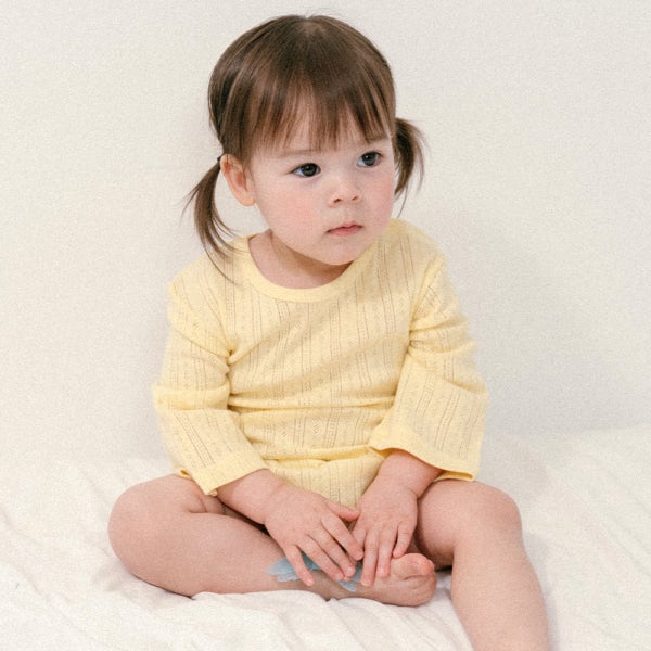 4+1 항균원단 바디슈트 봄 여름 자가드 7부슈트 버터옐로 70 아기 신생아 유아 수트