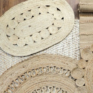 AGRA INDIA 수입 황마 대형 라탄 원형 러그 매트 거실 여름 A50x75cm