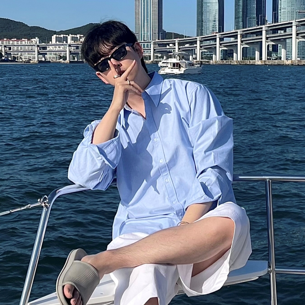 남자셔츠 여름 남자 하늘색 셔츠 오버핏 소라색
