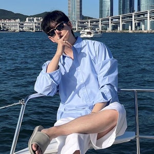 남자셔츠 여름 남자 하늘색 셔츠 오버핏 소라색