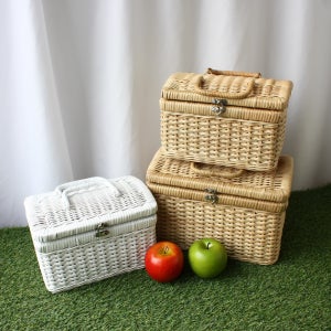 라탄백 2합 피크닉 나들이용 손가방 브라운 & 화이트