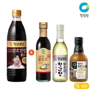 청정원 필수조미료3종 (굴소스500g + 치킨스톡340g + 청간장390ml) + 씨간장 숙성 양조간장 골드 840ml