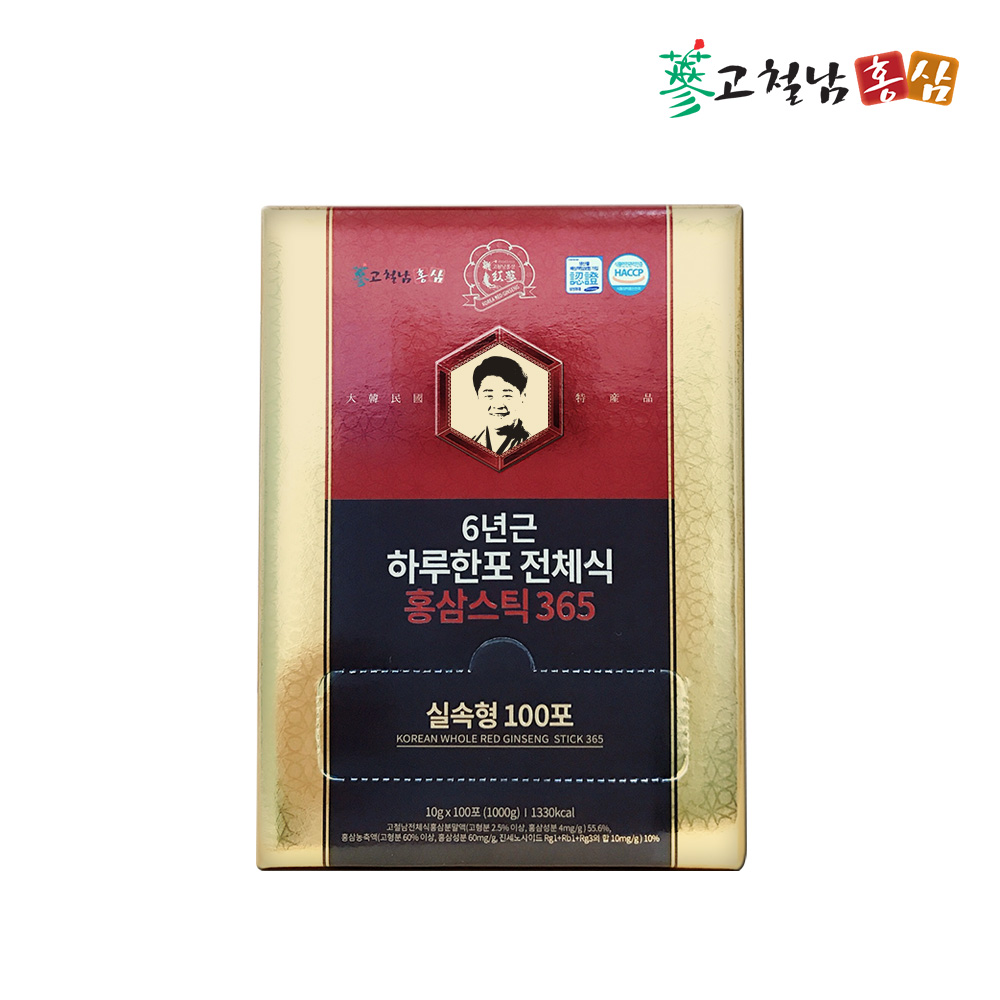 6년근 <b>고려 홍삼정</b> 하루한포 전체식 홍삼 스틱 365 녹용 선물세트 100포, 1개