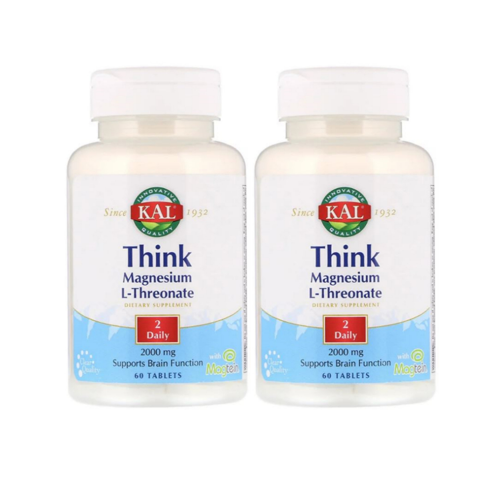 KAL 칼 씽크 <b>트레온산</b> <b>마그네슘</b> <b>2000mg</b> 60정 2팩 <b>Think</b> Magnesium L-Threonate