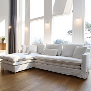 [희망일배송] 도모디자인 헬레나 4인용 카우치 코튼화이트 구스다운 패브릭 소파